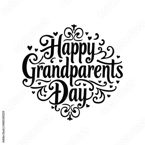 happy grandparents day lettering black and white