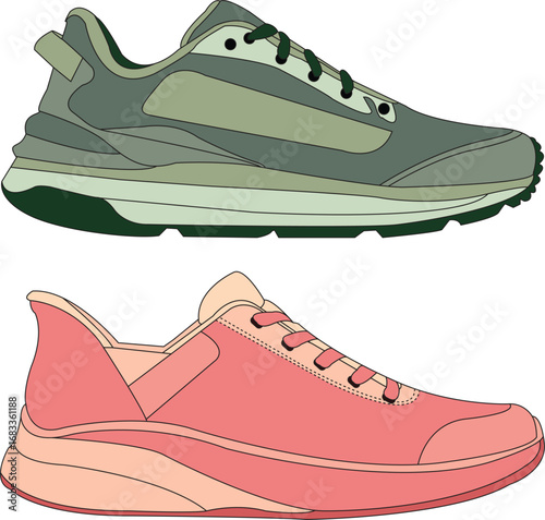 Collection cartoon footwear set. Stylish and fashionable shoes, sneakers icon isolated set