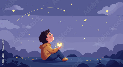 Child gazing at stars, symbolizing dreams and hope for creative and inspirational projects