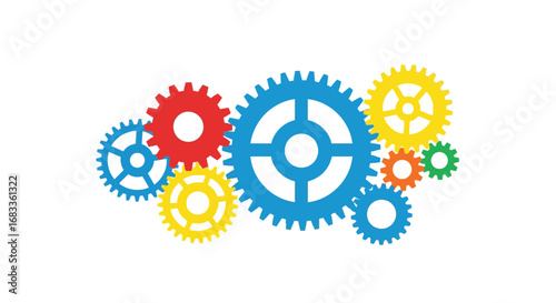 Dynamic colorful gears interlocking for seamless business operations and innovative project collaboration