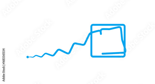 Dynamic blue line graph trends upward into a square container, signifying growth and progress