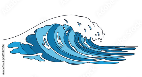 Powerful ocean wave cresting and crashing with dynamic blue hues and white foam detail