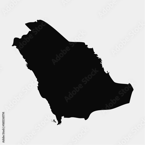 Saudi arabia silhouette. This image shows the black silhouette of the Saudi Arabia map, with its country geographical shape and borders. Vector clipart illustration design.