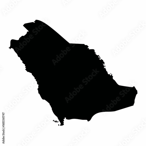 Saudi arabia silhouette. This image shows the black silhouette of the Saudi Arabia map, with its country geographical shape and borders. Vector clipart illustration design.