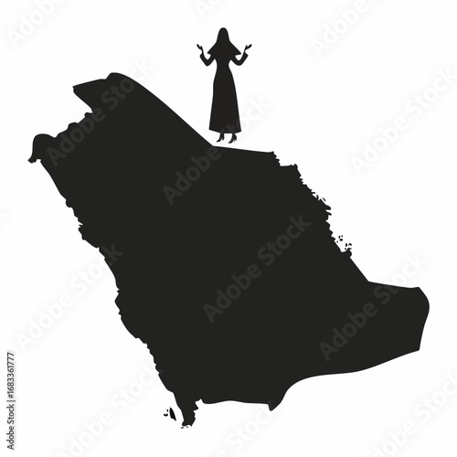 Saudi arabia silhouette. This image shows the black silhouette of the Saudi Arabia map, with its country geographical shape and borders. Vector clipart illustration design.
