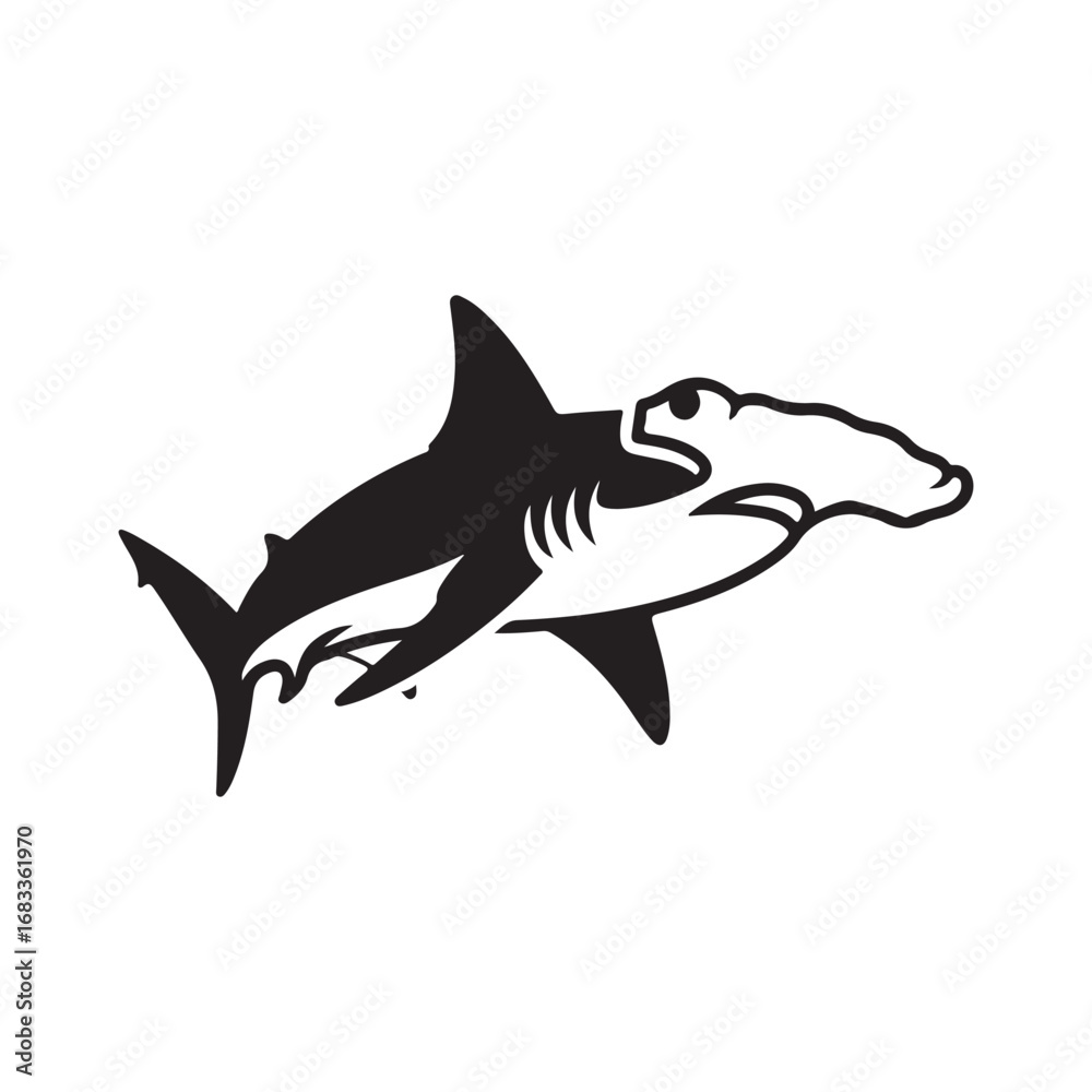 Fototapeta premium Stylized Black and White Hammerhead Shark Illustration on a Clean Background