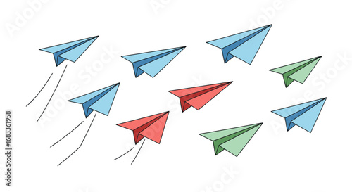 Innovative team leads the way with dynamic paper airplanes soaring towards success and new opportunities.