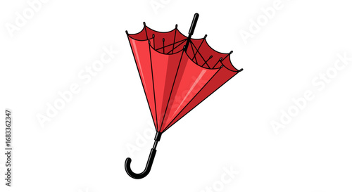 Vibrant red umbrella with classic hook handle, perfect for weather protection and style.