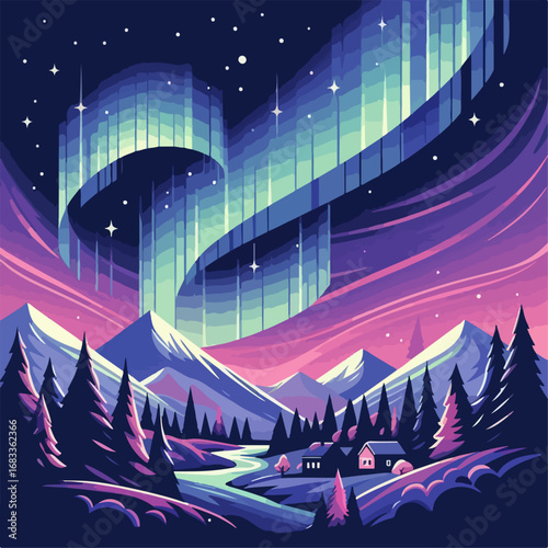 beautiful illustration of aurora in the sky