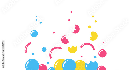 Vibrant celebration of colorful confetti and bubbles bursting with joy and excitement