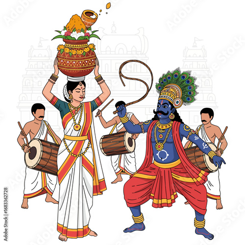 Bonalu festival (Telangana).ai, Indian culture, people, folk celebration, traditional dance, religious offering