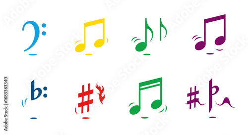 Vibrant musical notes and symbols collection for creative projects and artistic expression