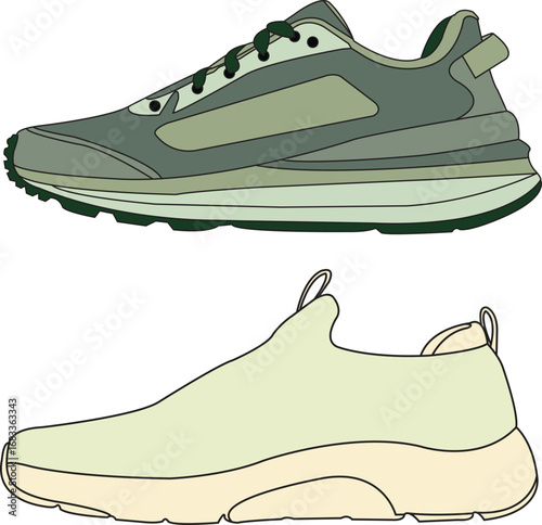 Collection cartoon footwear set. Stylish and fashionable shoes, sneakers icon isolated set