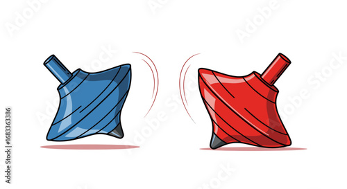 Dynamic spinning tops clash in vibrant competition, capturing childhood nostalgia and playful energy