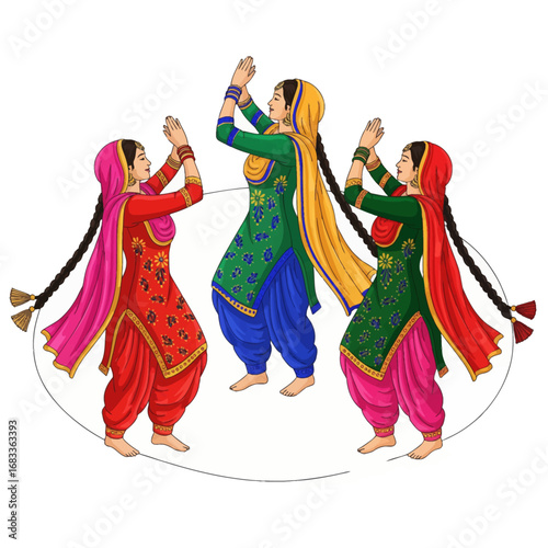 Indian Women in Traditional Punjabi Costumes Performing Giddha Dance