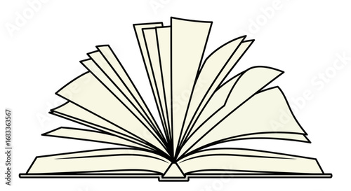 Unlock knowledge with this open book, pages fanning out, inviting exploration and discovery.