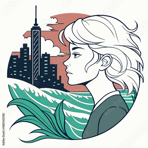 girl in the city vector Art & Illustration