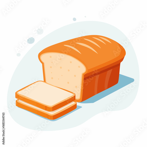 Fresh Loaf of Bread with Slices in Illustration Style