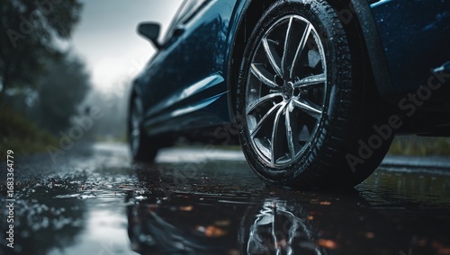 Rainy day car on a wet road
