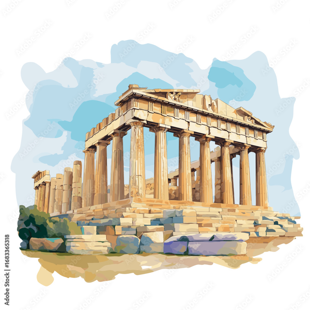 Fototapeta premium Acropolis of Athens. Acropolis of Athens watercolor vector illustration