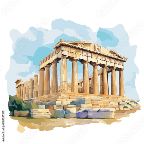 Acropolis of Athens. Acropolis of Athens watercolor vector illustration