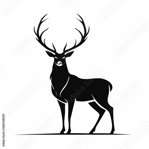 Red stag silhouette. This image shows a silhouette of a red stag, also known as a red deer, with prominent antlers. Vector clipart illustration design.