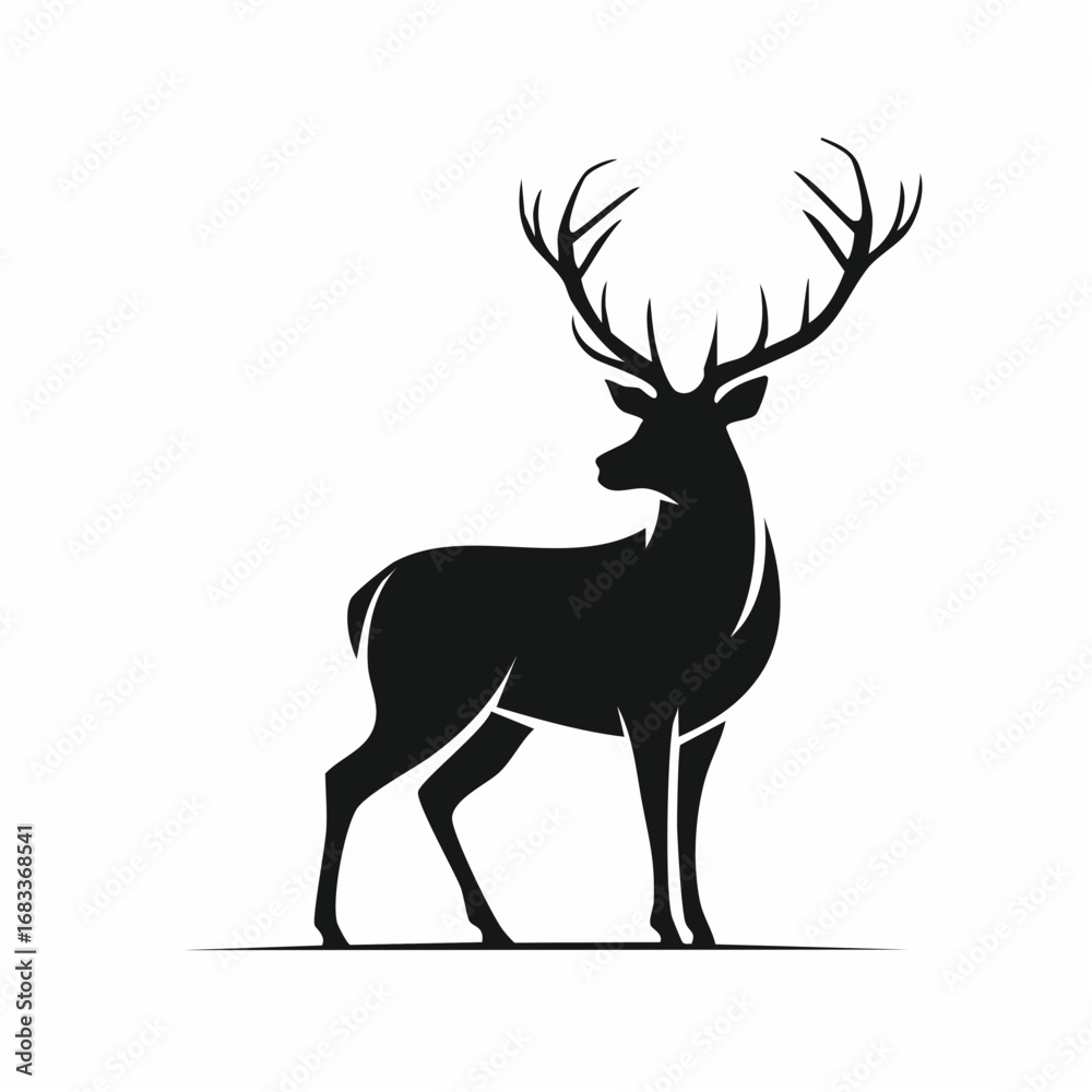 Obraz premium Red stag silhouette. This image shows a silhouette of a red stag, also known as a red deer, with prominent antlers. Vector clipart illustration design.