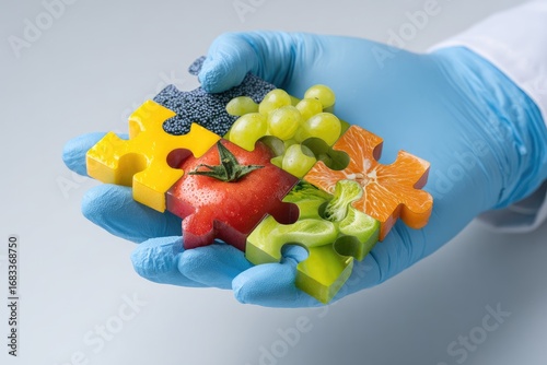 Healthy Eating Puzzle Pieces in a Scientists Hand.