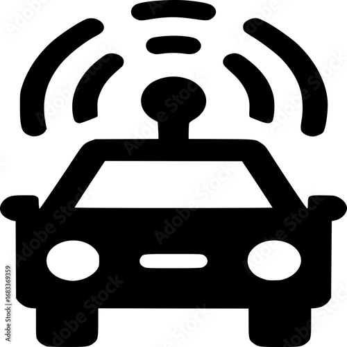 Autonomous Vehicle: A simplified illustration of an autonomous vehicle emitting signal, portraying the technology's presence in the future of transportation.