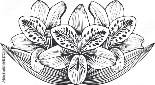 Elegant floral arrangement with detailed petals botanical illustration