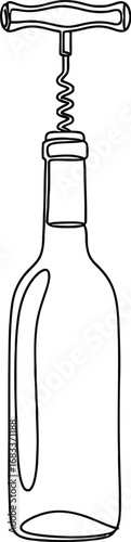 Simple line drawing of a corkscrew opening a wine bottle
