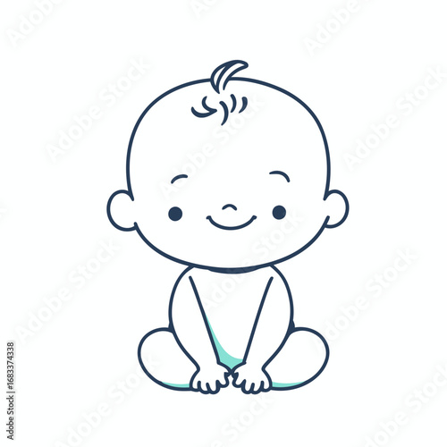 A cheerful cartoon infant girl in a pink diaper smiling with love while sitting and eating ice cream