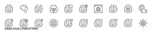 Brain icon set. Anatomy, internal organ, intelligence, psychology, mental health, neurons symbol. Vector illustration. Flat design. Editable stroke. Isolated on a white background.