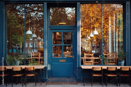 Cozy Cafe Storefront in Autumn Colors.