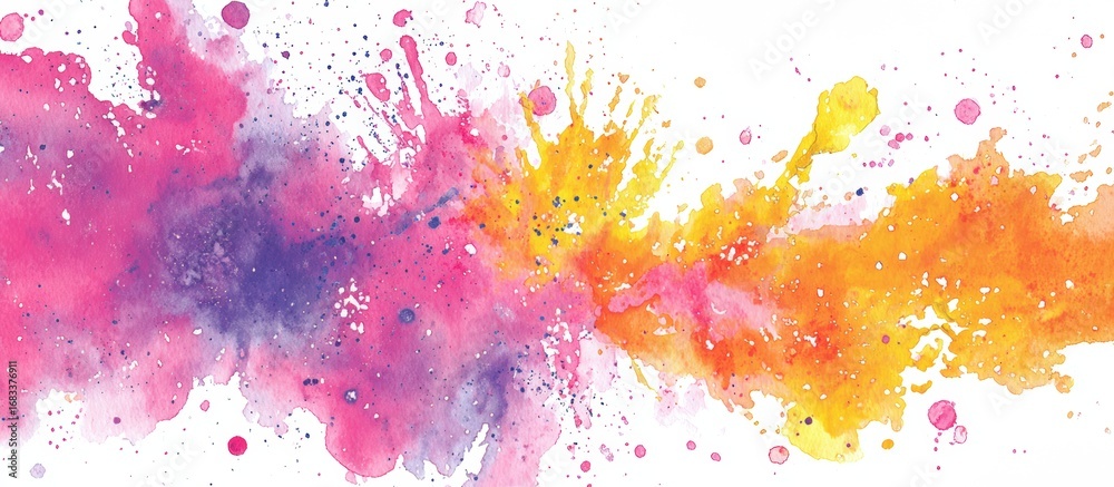 Fototapeta premium Abstract watercolor splatter design in vibrant pinks, purples, and oranges