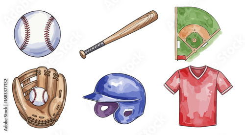 Colorful baseball equipment illustration