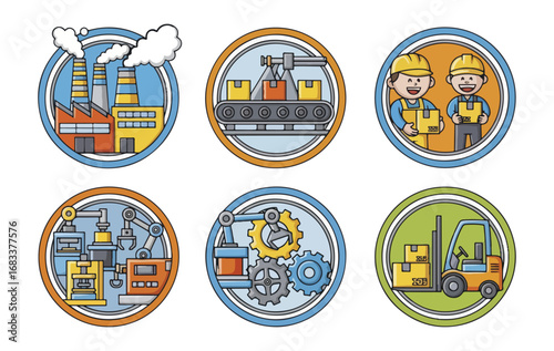 Manufacturing process icons illustration