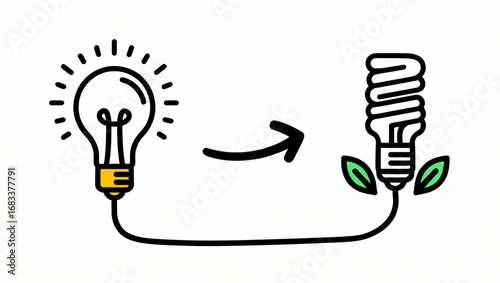 Eco-Friendly Energy Transition:  Traditional Bulb to Energy-Efficient CFL Illustration