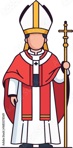 Catholic Bishop or Pope Flat Design Vector Illustration with Mitre and Crosier