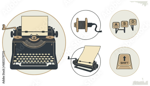 Vintage typewriter graphic design elements