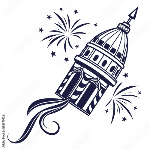 A unique design of a battery firework with a constant stream, symbolizing a sustained and steady flow of light and sparks. Perfect for logos or visuals needing to convey continuity.