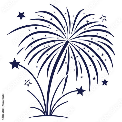 A line art bright firework, a delicate and elegant graphic for a radiant burst of light. Perfect for sophisticated designs.