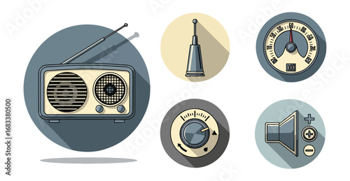 Vintage radio equipment icons
