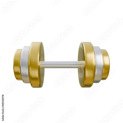 3D render golden silver dumbbell weight fitness equipment