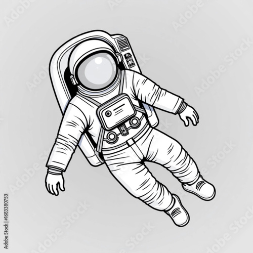 Astronaut in Space: An astronaut, rendered in clean linework, floats weightlessly in the vastness of space, a symbol of exploration and boundless curiosity.