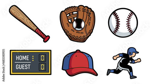Baseball equipment cartoon illustration