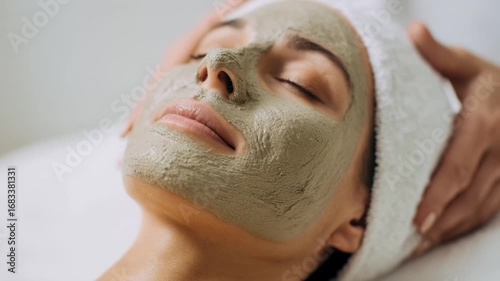 A woman enjoys a mud mask facial, relaxation and skincare meet in a spa setting, self-care routine enhances wellness and rejuvenation