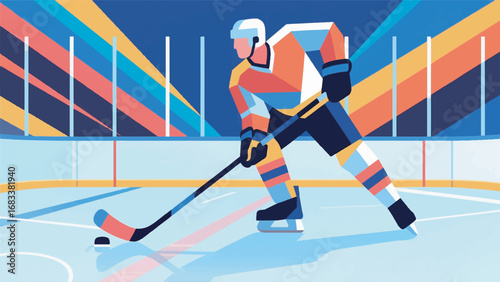 Ice Hockey Player Geometric Style Illustration Design Template