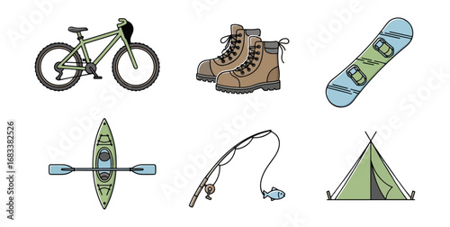 Outdoor leisure activities icons flat design