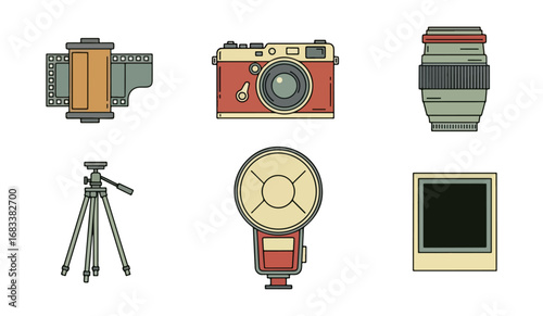 Vintage photography equipment illustrations